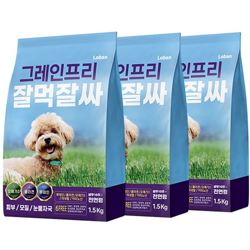 강아지사료잘먹잘싸 - 잘먹잘싸 전연령 강아지 그레인프리 건식사료, 닭+연어, 1.5kg, 3개