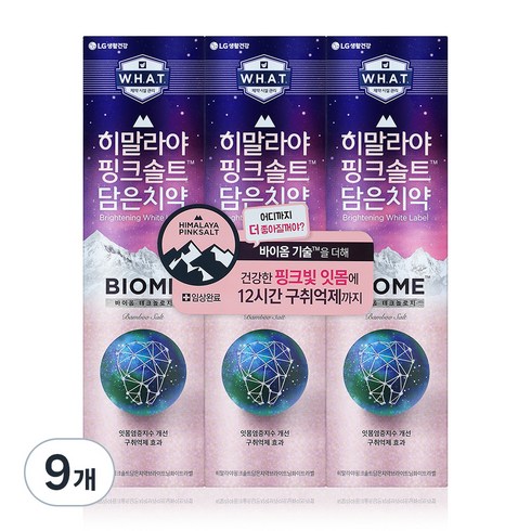 히말라야 핑크솔트 담은 치약 브라이트닝 화이트라벨 바이옴, 100g, 9개