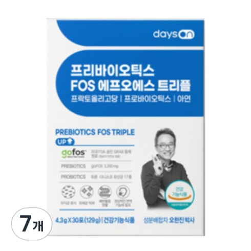 프리바이오틱스FOS 트리플 12박스10포 - 데이즈온 오한진 프리바이오틱스 FOS 트리플, 129g, 7개