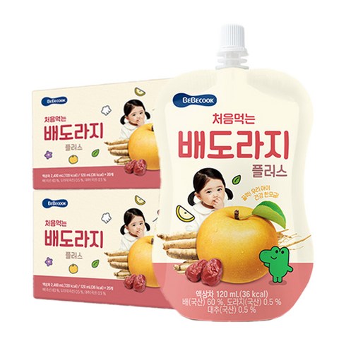 베베쿡 처음먹는 배도라지 플러스 주스 20p, 혼합맛(배/ 도라지), 2400ml, 2개