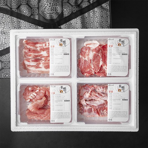 2024년 가성비 최고 한돈선물세트 - 파머스팩 삼겹살 500g + 목살 500g + 갈매기살 500g + 등심꽃살 500g 모둠 구이 세트, 1세트