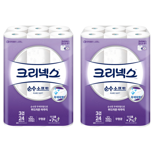 크리넥스 천연펄프 3겹 순수 소프트 화장지, 28m, 24개입, 2개