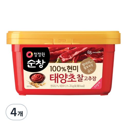 청정원순창 100% 현미 태양초 찰고추장, 2kg, 4개