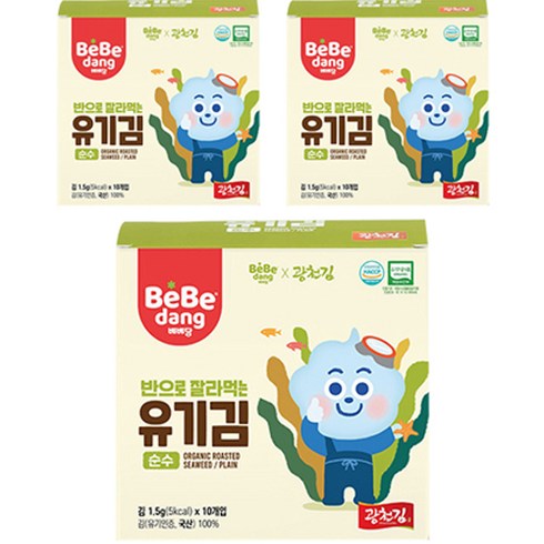 베베쿡아기김 - 베베당 유기김 순수 1.5g x 10p, 무조미, 3개, 15g