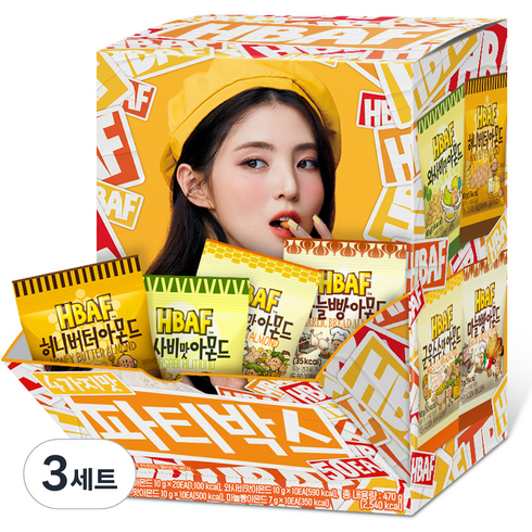 바프 파티박스 아몬드 마늘빵 7g x 10p + 군옥수수맛 10g x 10p + 와사비맛 10g x 10p + 허니버터 10g x 20p 파티박스, 470g, 3세트