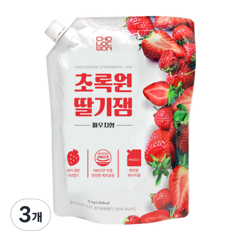 초록원딸기잼 - 초록원 딸기잼 파우치형, 1kg, 3개