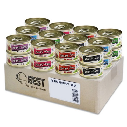 해피타임 고양이 캔 콤보 세트, 생선, 80g, 랜덤발송, 24개입