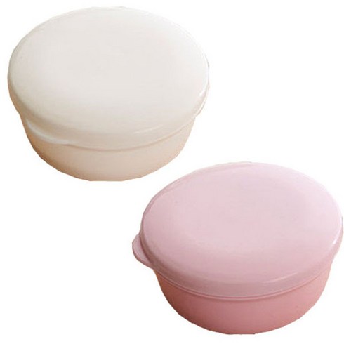 비누케이스 - 리버그린 파스텔 휴대용 비누케이스 원형 핑크 + 화이트, 1세트