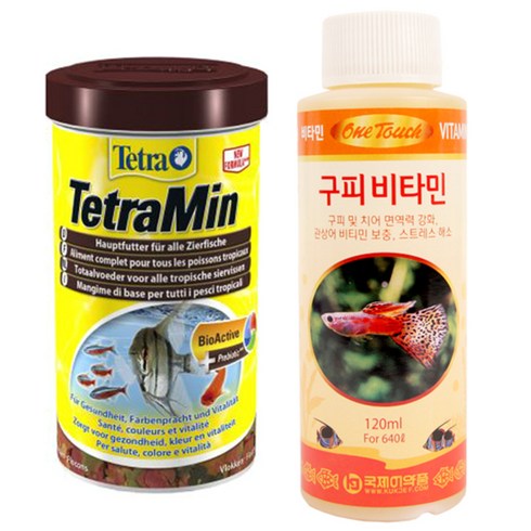 테트라 민 프로크립스 열대어 사료 중 + 구피 비타민 120ml, 1세트