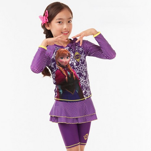 쿠기어드벤쳐 여아용 디즈니 겨울왕국 래쉬가드 3종세트 FR-5512
