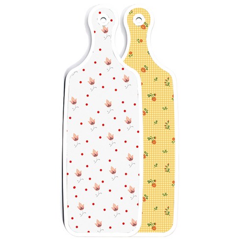 로엠디자인 양면 디자인 서빙 도마 보드 치자색플라워체크, 홍황색플라워, 1개