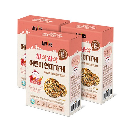 돌아기후리가케 - 엘빈즈 바삭바삭 어린이 현미가케 빨강마을, 새우 + 당근 + 자색고구마 + 파프리카 혼합맛, 3개, 28g