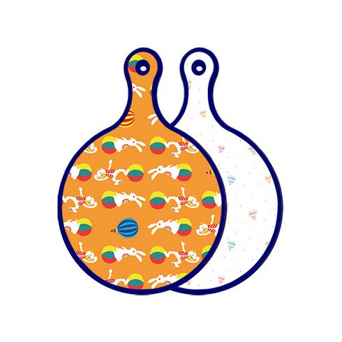 로엠디자인 블루에디션 양면 원형 서빙도마 보드 토끼2, 라인하트, 1개