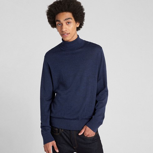 갭 남성용 터틀넥 풀오버 메리노 울 스웨터, 태피스트리 네이비