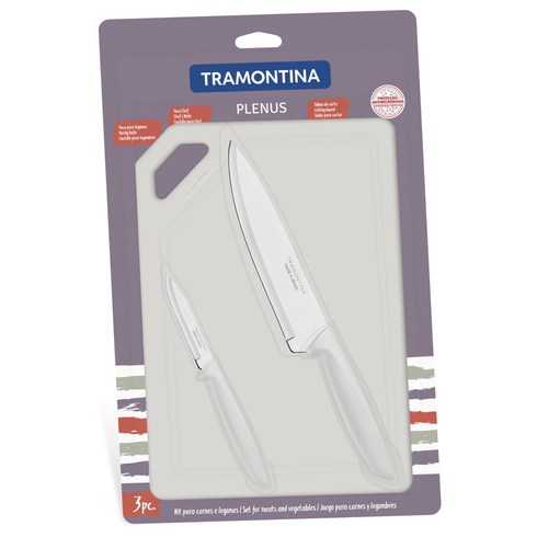 트라몬티나 플레누스 고기 야채 칼 3p세트 화이트 23498314, 1세트, 7.6cm paring knife +7.8cm chef's knife + cutting board