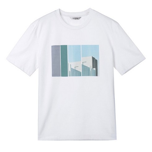 마인드브릿지 남성용 CN 스판 원포인트 세미오버 티셔츠, WHITE