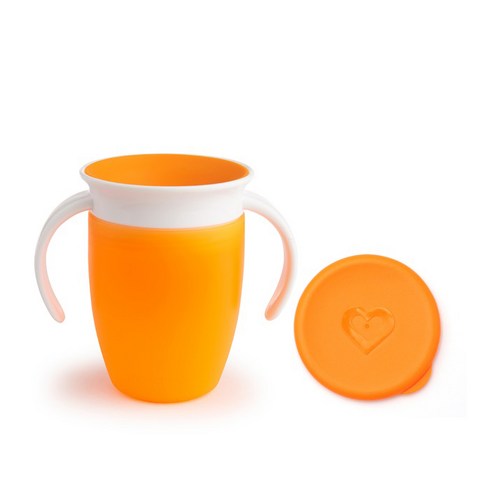 흘림방지컵 - 먼치킨 미라클 360 손잡이컵 뚜껑 세트, 오렌지, 1세트