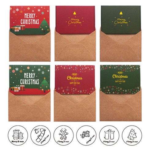 도나앤데코 실비아 크리스마스 카드 + 크라프트 봉투 + 스티커 세트, 카드(랜덤 발송), 스티커(랜덤 발송), 크라프트 봉투(단일 색상), 10세트