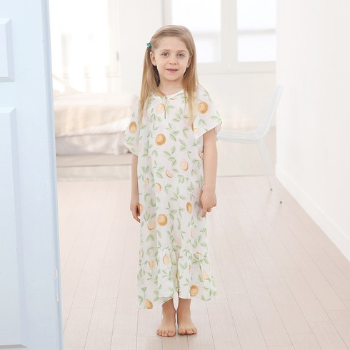 마밤오가닉 여아용 썸머오렌지 인견 반소매 원피스 잠옷