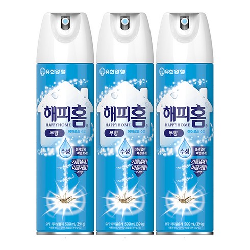 해피홈 유한양행 에어로솔 수성 살충제 무향, 3개, 500ml