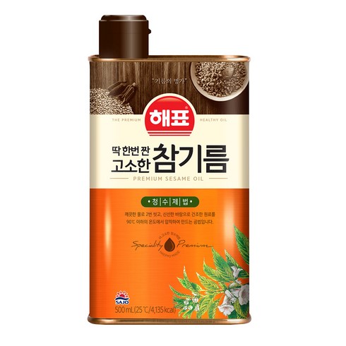 해표 딱 한번 짠 고소한 참기름, 500ml, 1개