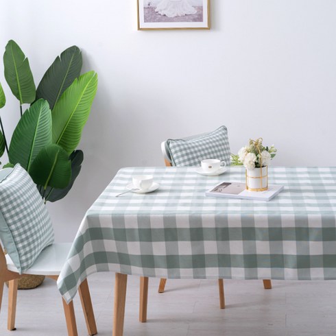 차니팡 북유럽풍 린넨 식탁보 EG-TC130, 네모민트, 130 x 180 cm