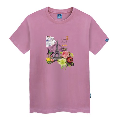 진마니아 나비와 에펠탑 라운드 남녀공용 빅사이즈 반팔티 TS-419