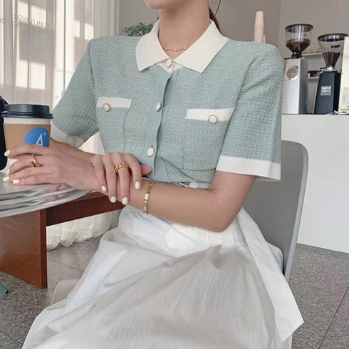 코코블랑 여성용 올가 배색포인트 니트