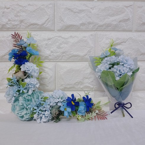 조화 코스모스 납골당 리스 + 꽃다발 세트, 블루