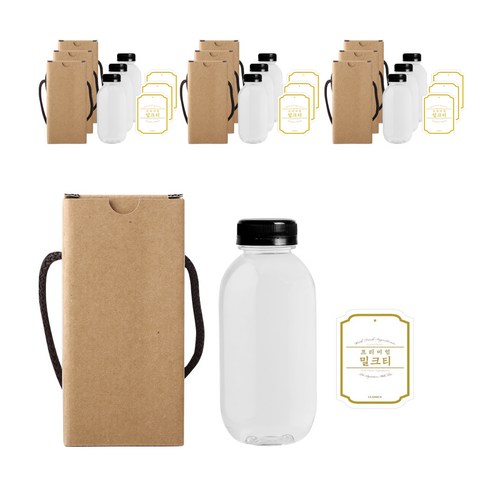 버블밀크티 병 450ml + 검정캡 + 로얄밀크티화이트S 병라벨 스티커 + 박스, 10세트