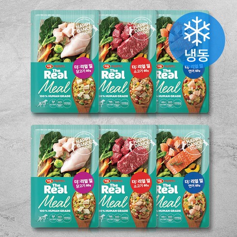 하림펫푸드 전연령 더리얼 밀 강아지 화식 닭고기 60g + 연어 60g + 소고기 60g 세트 (냉동), 닭고기/소고기/연어, 6개