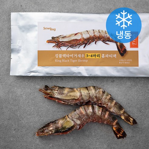 킹타이거새우 - 세웅수산 킹블랙타이거 새우 홈파티팩 3~4마리 (냉동), 430g, 1개
