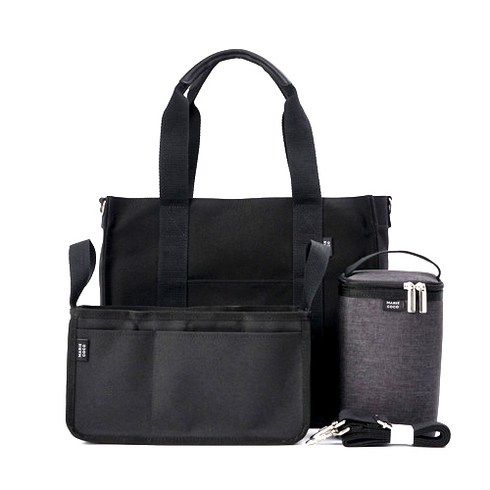 마리코코 코코 캔버스 기저귀 가방 + 이너백 + 보냉백 세트, 블랙(가방), 블랙(이너백, 보냉백)