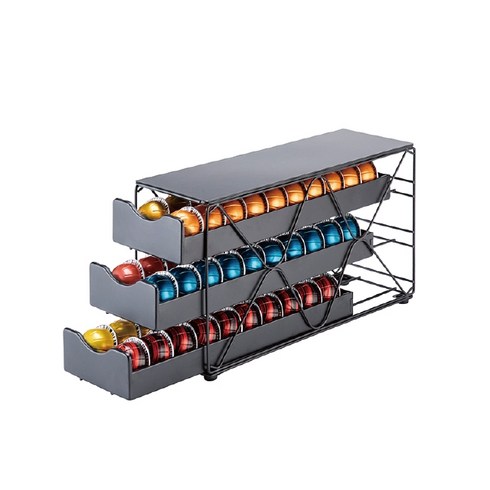 유얼홈 버츄오 호환 3단 철제 서랍 커피캡슐 보관함 60구, 1개