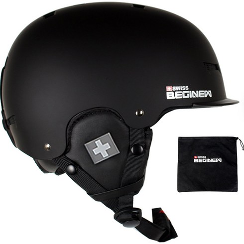 스위스비기뉴 스키 보드 헬멧 아시안핏 + 전용 파우치 세트, 매트블랙
