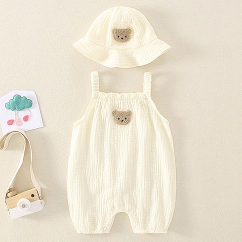 귀여운아기옷 - 조이멀티 유아용 뽀글곰 민나시 우주복 + 모자 세트
