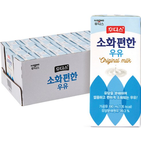 소화가잘되는우유 - 일동후디스 소화편한 우유 오리지널, 190ml, 24개