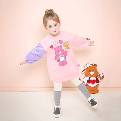 젤리스푼 여아용 케어베어 온잇 소매배색 상의 + 하의 세트