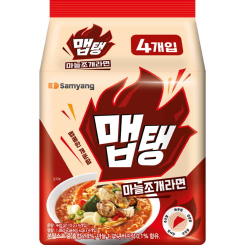 삼양식품 맵탱 마늘조개라면 멀티 110g, 4개