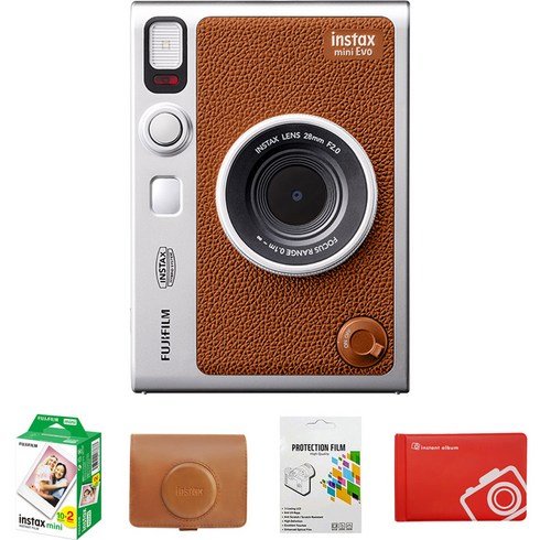 인스탁스 미니에보 카메라 브라운 FI019 + 미니필름 2p + 케이스 세트, 1세트