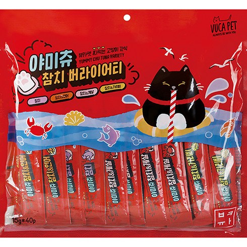 2023년 가성비 최고 츄르 - 뷰카펫 야미츄 고양이 짜먹는 간식 참치 버라이어티 40p, 혼합맛(참치/참치&연어/참치&가리비/참치&게살), 600g, 1개