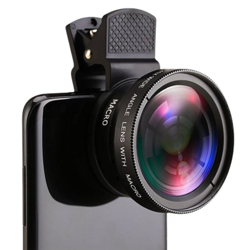 카메라렌즈 - 클램프 휴대폰 광각렌즈 스마트폰광각렌즈 37MM 0.45X 49UV, 블랙, 1개