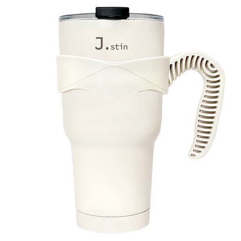 제이스틴 랄라 킹 텀블러 900ml + 뚜껑 + 손잡이 대용량 진공 스텐 보온 보냉 컵 세트, 아이보리, 1세트
