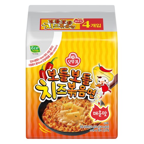 보들보들치즈라면 - 오뚜기 보들보들 치즈볶음면 매운맛 4p 130g, 1개