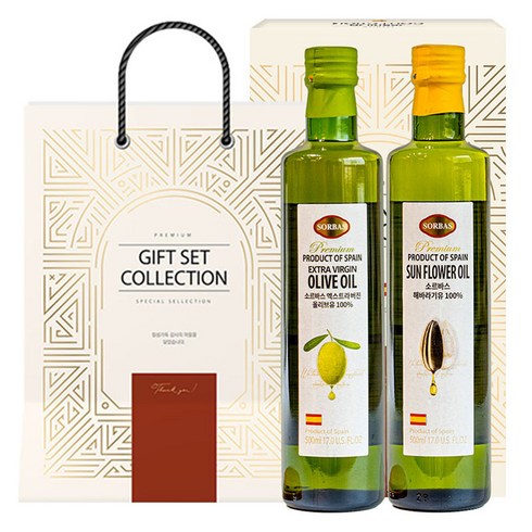 올리브유선물 - 소르바스 엑스트라버진 올리브유 500ml + 해바라기유 500ml 선물세트, 1세트