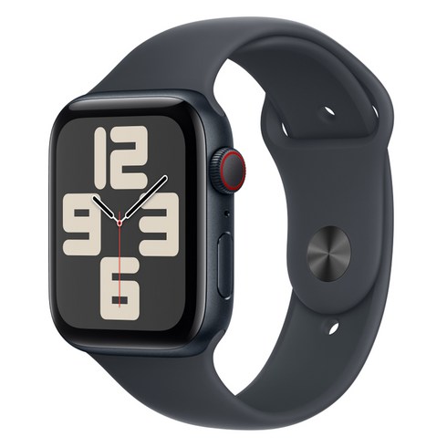 Apple 정품 2024 애플워치 SE 2세대 알루미늄 케이스, 44mm, Cellular, 미드나이트 / 미드나이트 스포츠 밴드, M/L