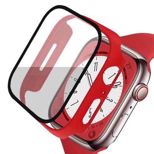 루아러블 애플워치 액정보호 강화유리 풀커버 케이스, 레드