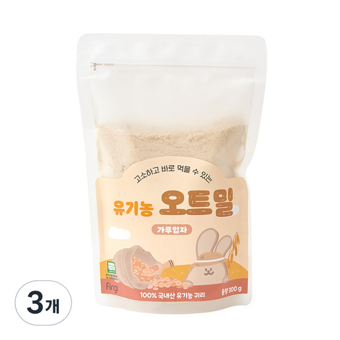 퍼기 유아용 이유식용 유기농 세척 오트밀 가루입자, 300g, 3개