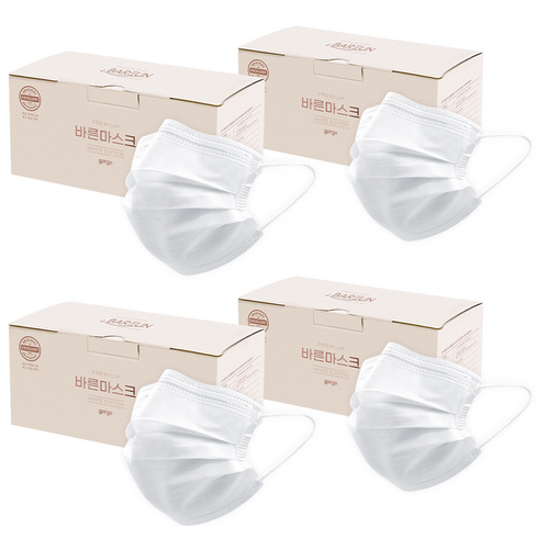 고르고 바른 마스크 대형, 50매입, 4개, 화이트
