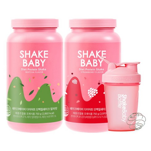 쉐이크베이비 다이어트쉐이크 말차맛 750g + 딸기맛 750g + 전용보틀, 1세트, 말차맛750g+딸기맛750g+전용보틀